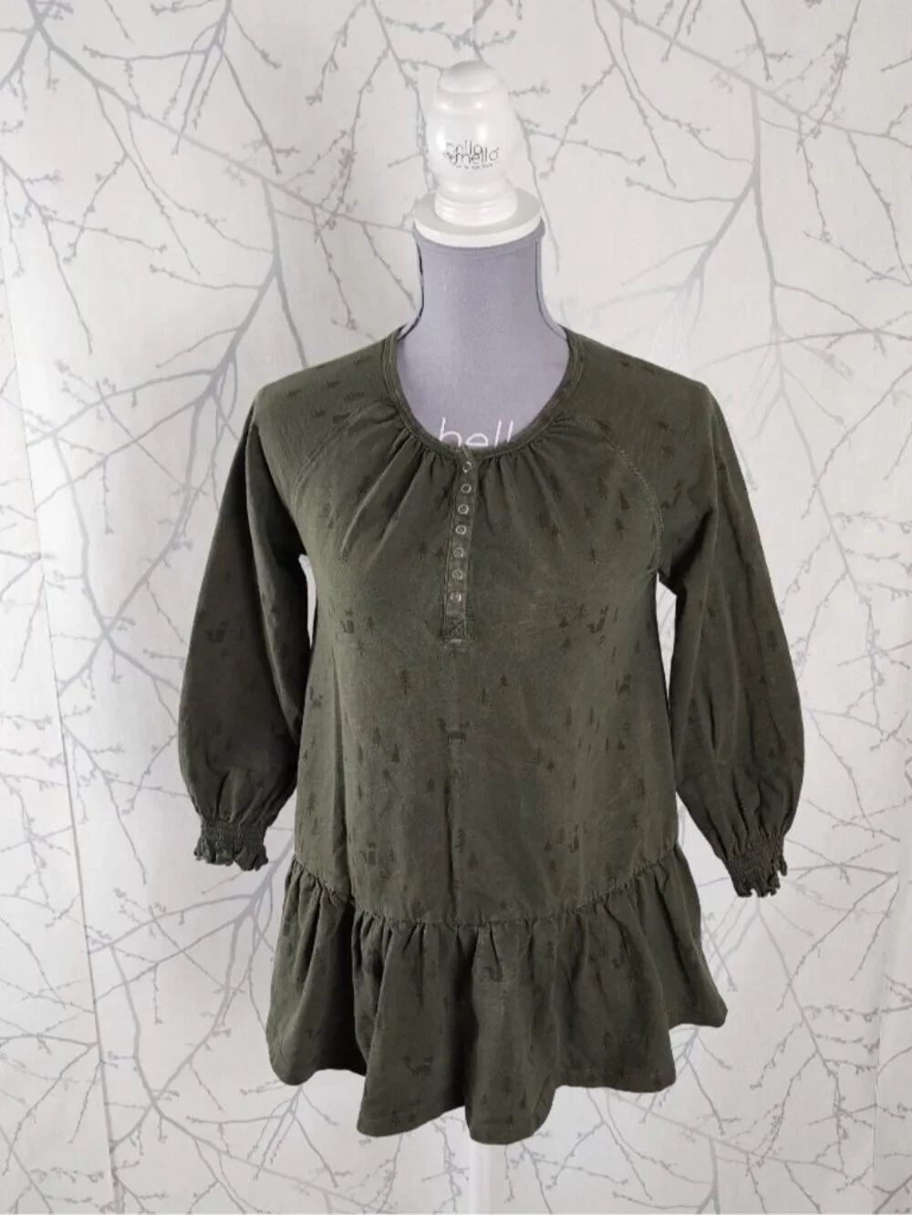 Rylee & Cru Green Pine Tree Forest Print Cotton Jersey Swing Dress